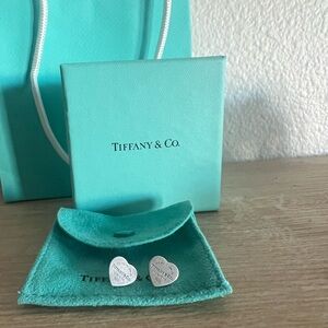 Authentic Tiffany & Co. Sterling Silver Heart Tag Earrings w/original pouch,bag